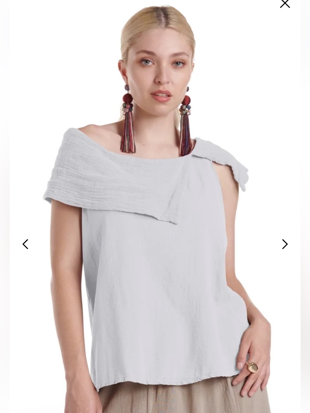 Oh my gauze Bird Cotton Gauze Blouse Shawl Collar Soft Snow White Sz 2 L/XL